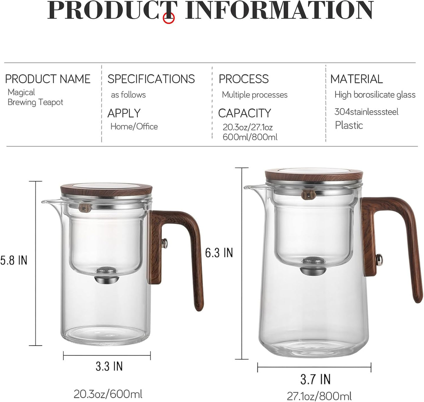 Enchanti Tea Pot - 800ml/27.1oz Witchcraft Magic Glass Teapot, Magnetic Water Separation Design, Borosilicate Infuser Pot with Strainer for Loose Leaf & Herbal Teas, Ideal for Tea Maker