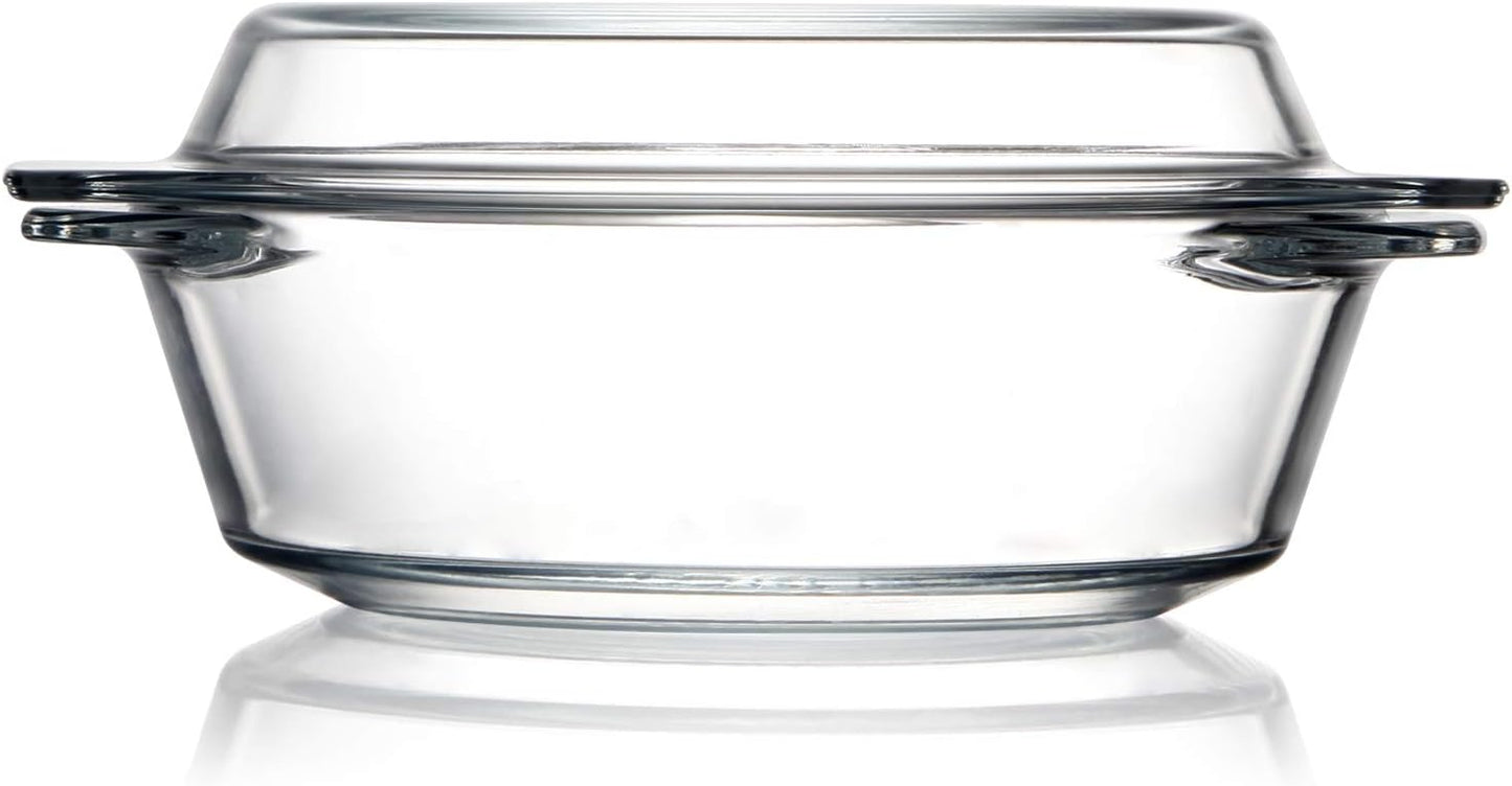 ZYER Round Glass Casserole With Glass Lid Covered Glass Bakeware Ovenware Easy Grab Glass Microwave Bowls with Glass Lid (1L)