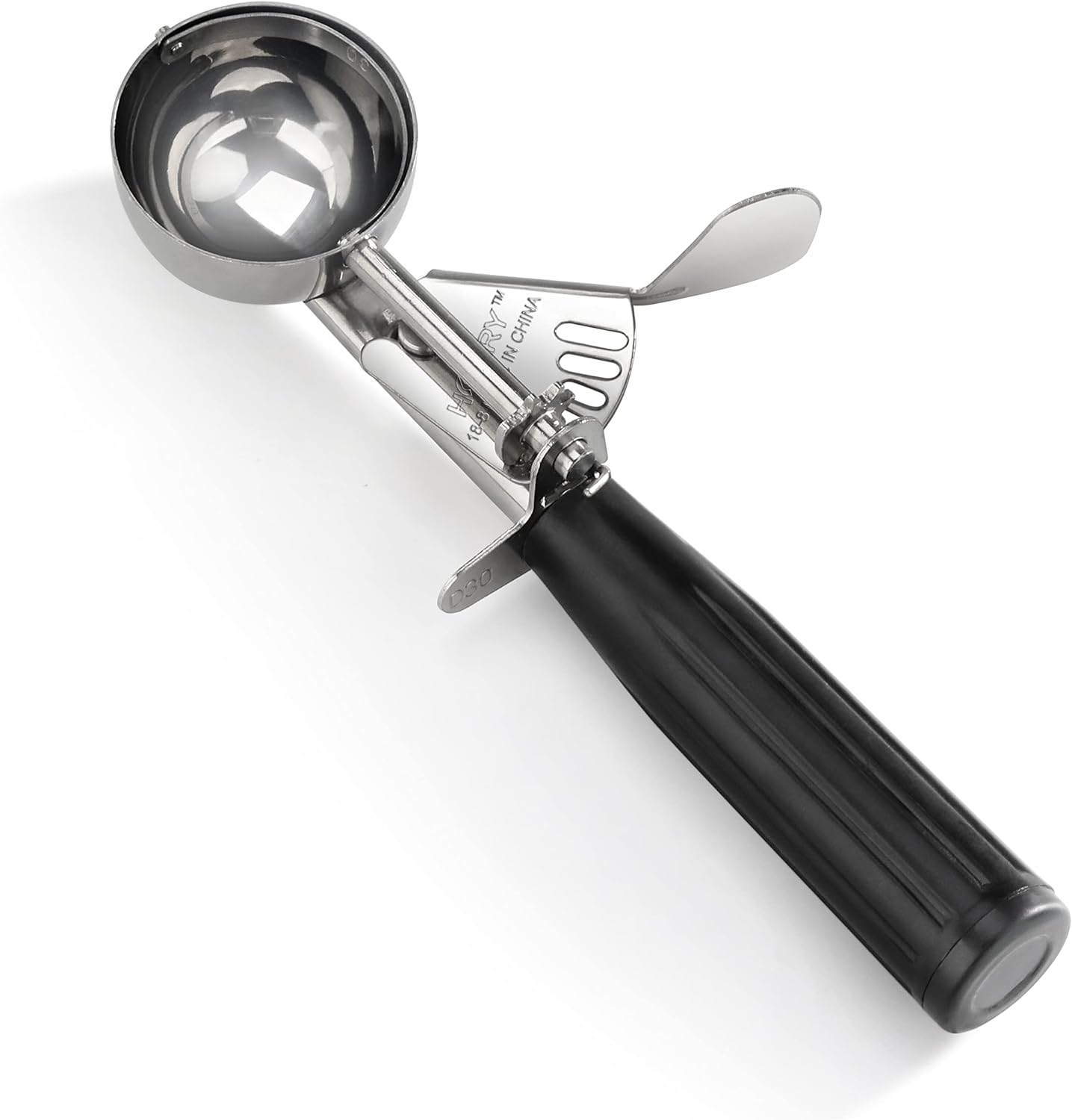 New Star Foodservice 34882 Commercial-Grade Thumb Press Food Disher/Ice Cream Scoop, 18/8 Stainless Steel, 1.25 oz, Size 30, Black