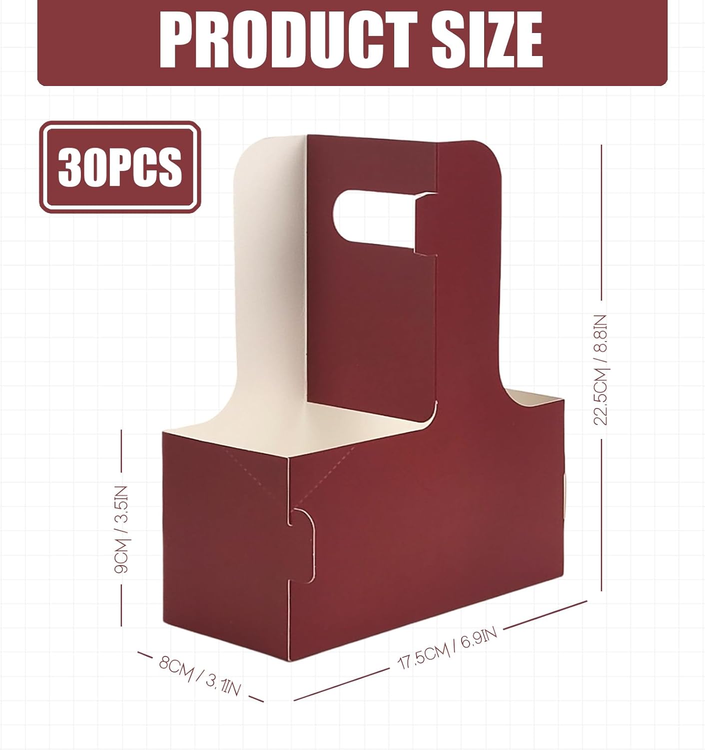 2 Cup Disposable Drink Carrier for Delivery with Handle,30 Count Red Paperboard Cup Holder,Cup Carriers for Hot or Cold Drinks,Coffee Carrier, Food Delivery,Take Out Cup Carriers (Wine Red, 30 PCs)