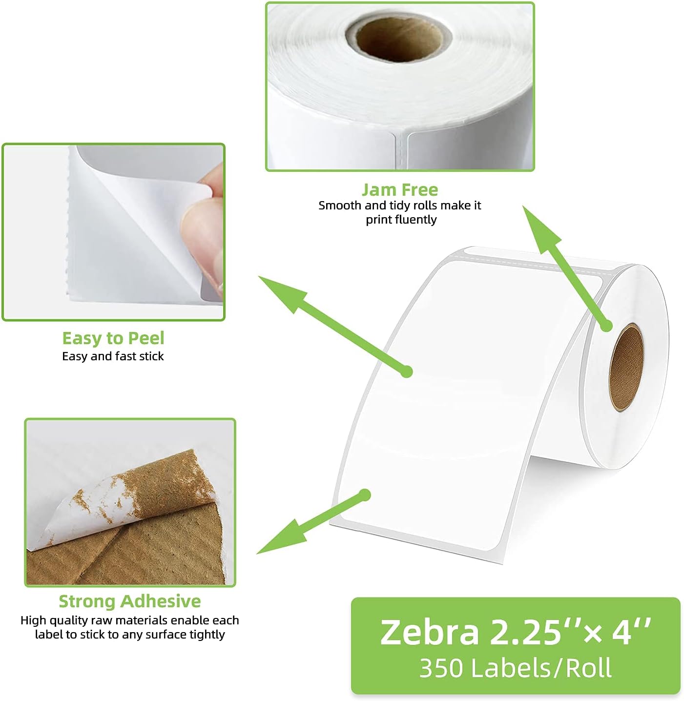 Compatible 2-1/4" x 4" Direct Thermal Labels Replacement for Barcodes Postage Address Shipping Compatible with Rollo & Zebra Desktop Printers Adhesive & Perforated (12 Rolls, 350 Labels/Roll)