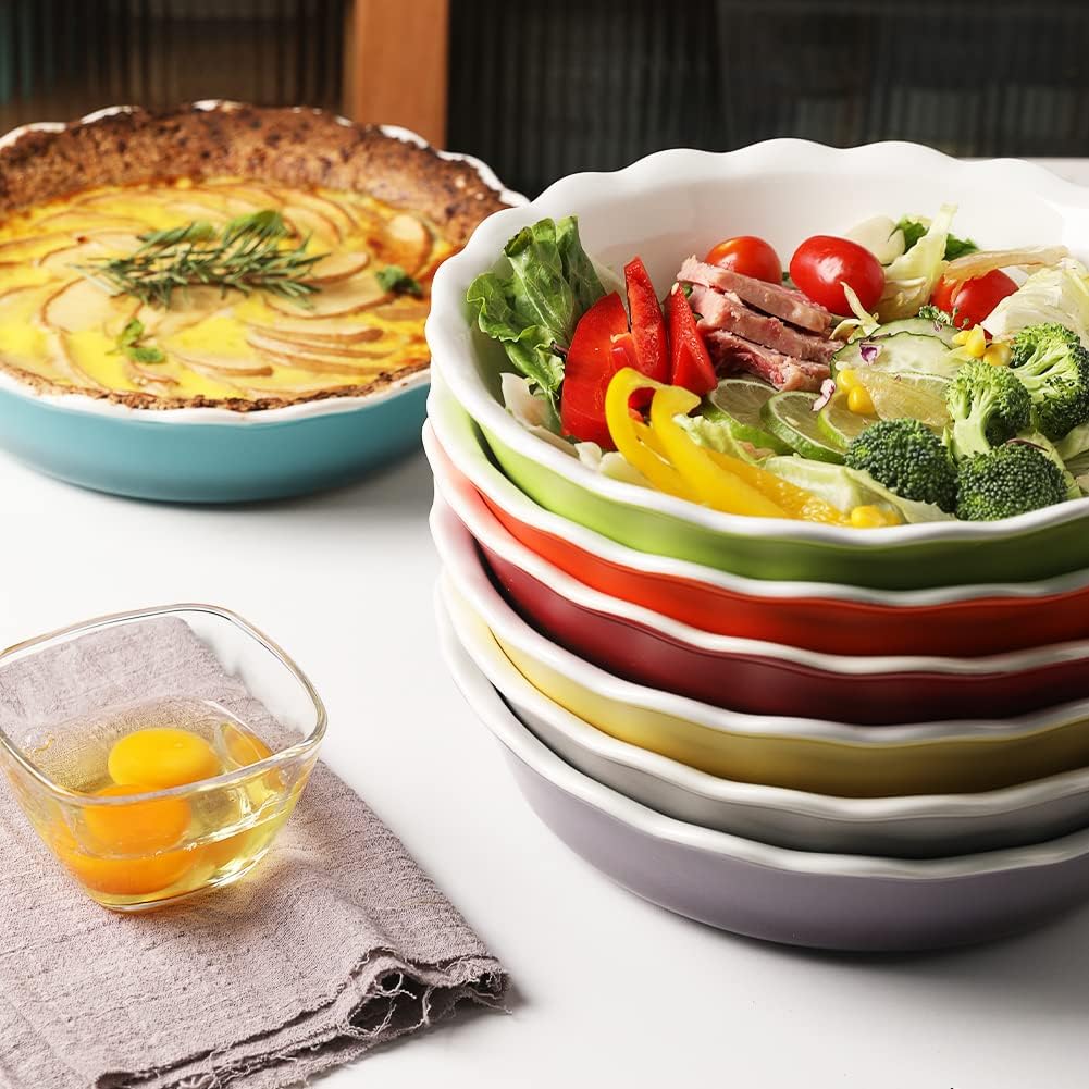 Sweejar Ceramic Pie Pan, 10 Inch Round Baking Dish, Non-Stick with Soft Wave Edge for Apple, Pumpkin, Pot Pies (Gradient Gray)