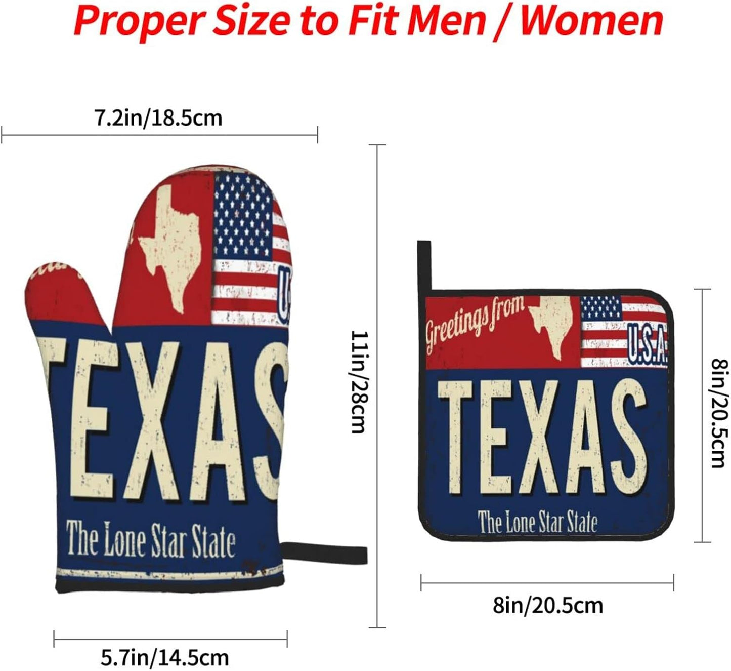 Oven Mitts and Pot Holders Sets of 4,Texas Lone Star State Retro US,Oven Mitts Heat Resistant Oven Gloves Set Potholders for Kitchen Baking Grilling
