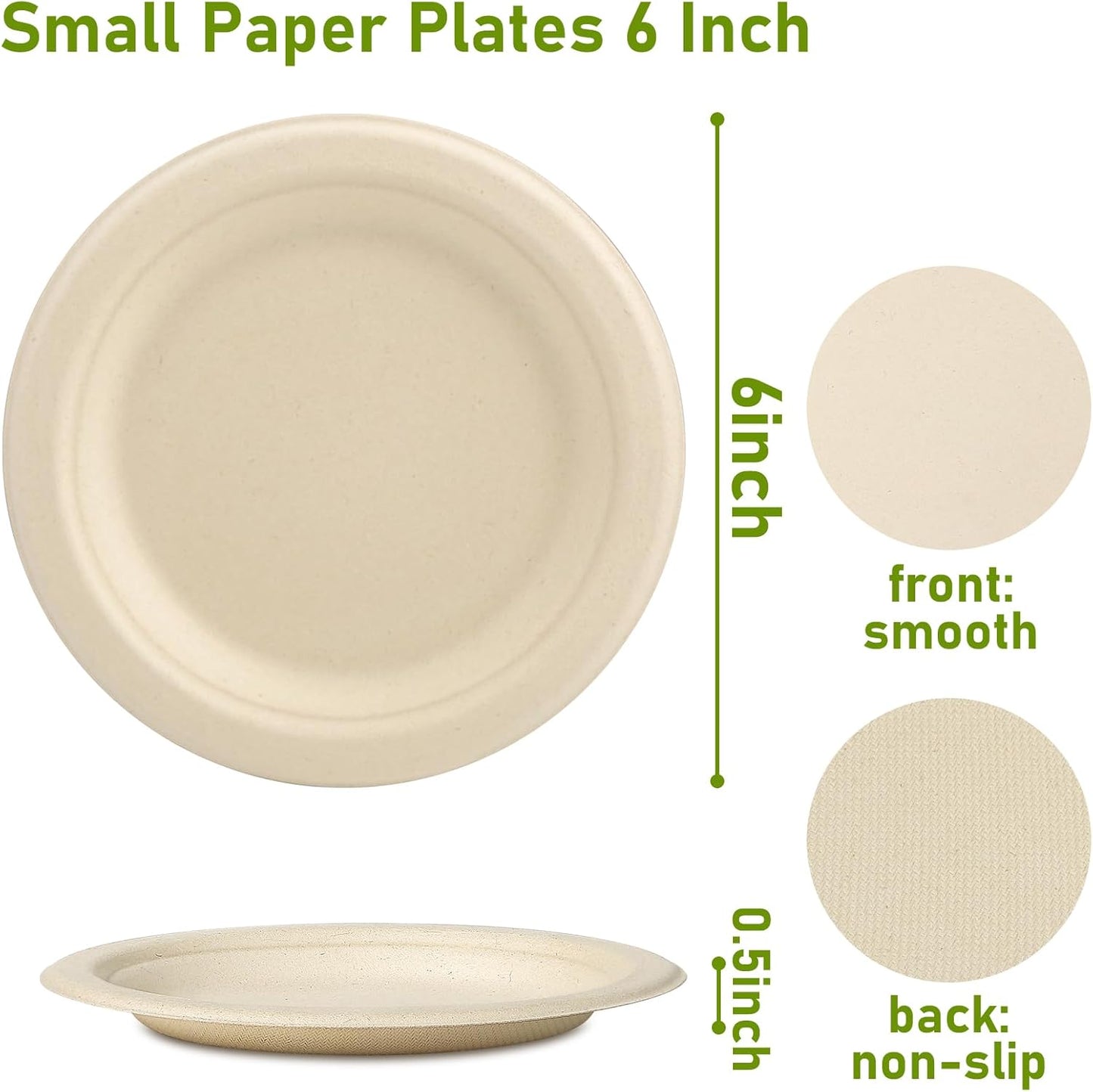 Paper Plates Bulk 400 Count, Small 6 inch Eco Friendly Plates, Compostable Biodegradable Disposable for Party, Everyday