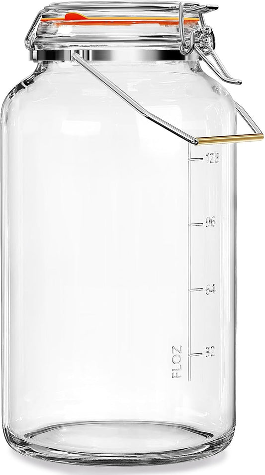 1.5 Gallon Glass Jar with Airtight Lid Wide Mouth, Gallon Storage Jar with Stainless Steel Handle - Large Glass Food Storage Container with Lid for Flour, Sugar, and Dog Treats