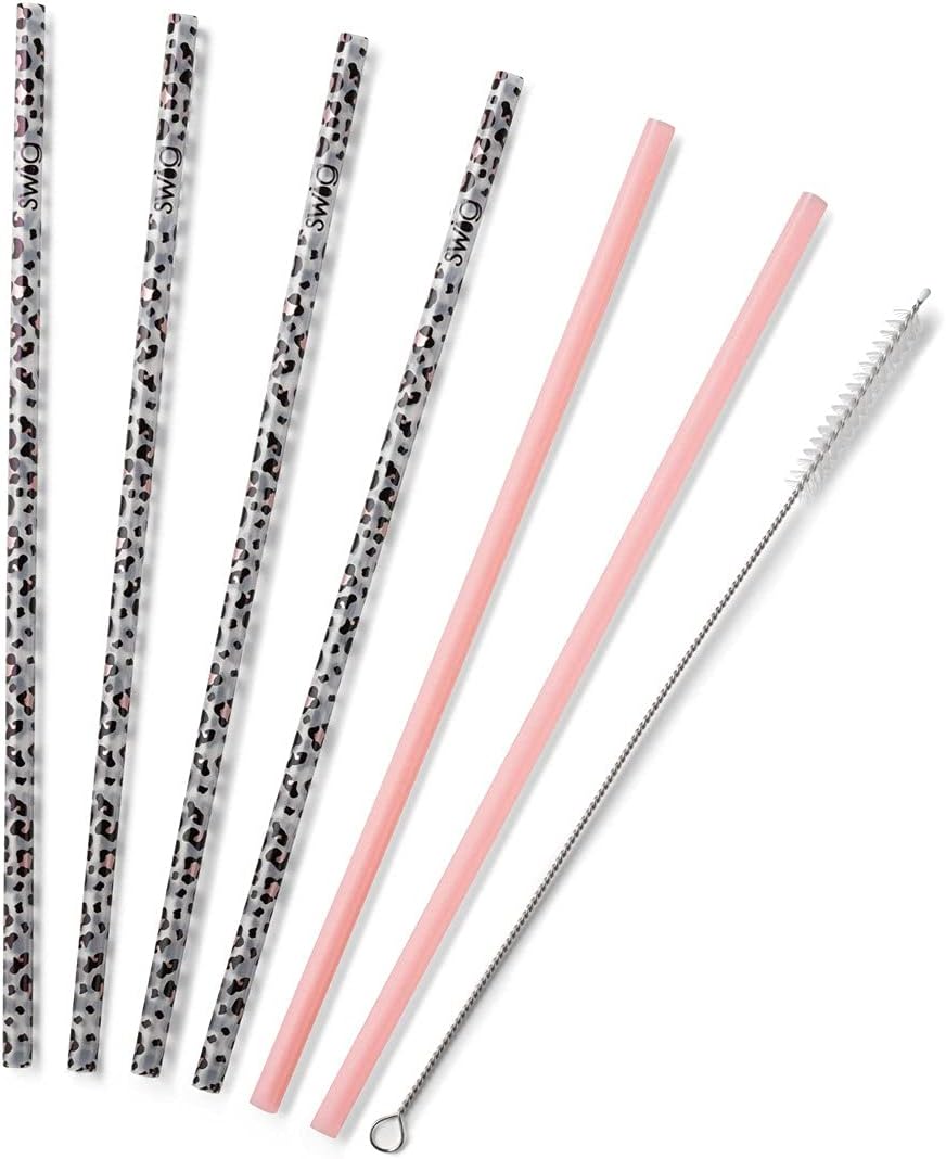 Swig Life Reusable Straws Luxy Leopard + Blush Reusable Straw Set + Cleaning Brush, Each Straw is 10.25 inch Long (Fits Swig Life 20oz Tumblers, 22oz, and 32oz Tumblers)