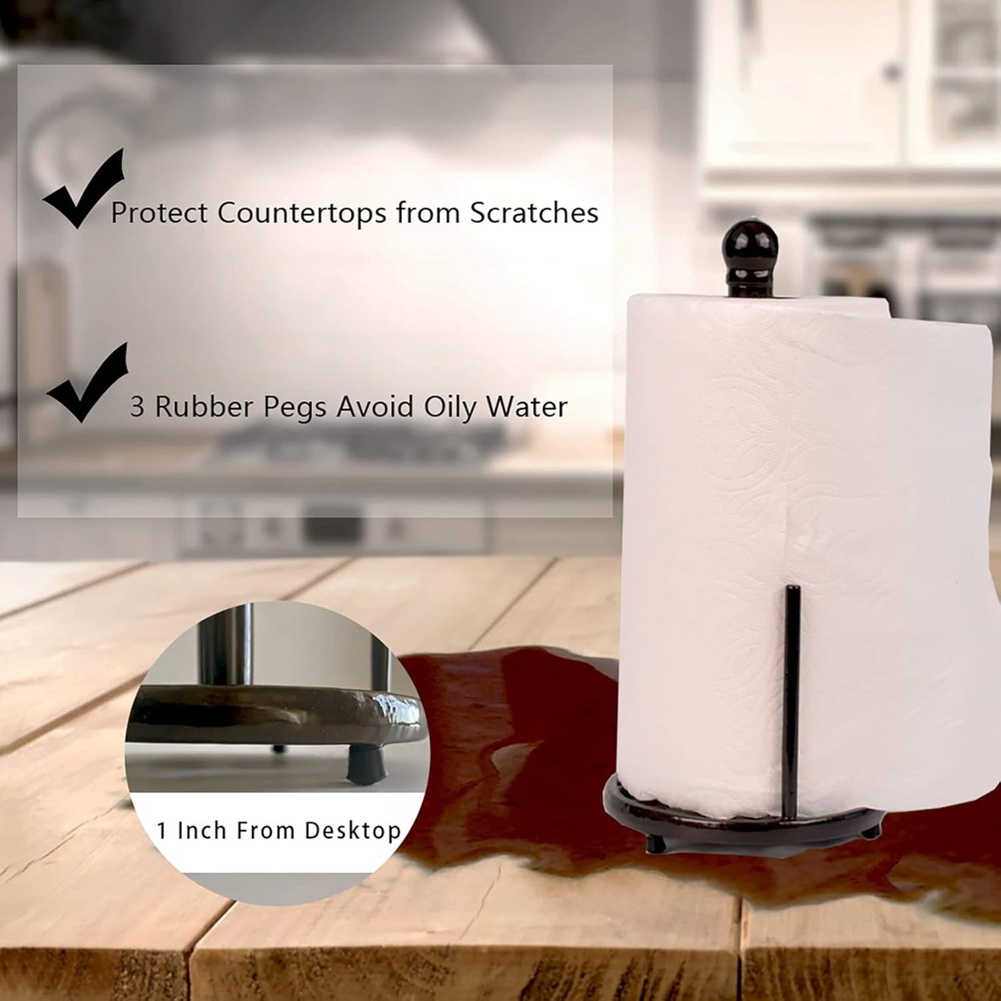 Vintage Paper Towel Holder - Cast Iron Kitchen Countertop Decor, Easy Tear, Coffee Gold