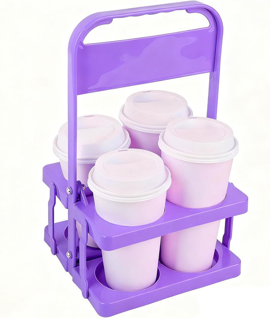 musbus Reusable Drink Carrier with Handle for Doordash, Grubhub, Portable Cup/Coffee Holder Accessories for Delivery, Foldable Drinks Caddy with Tray, Car Durable Plastic Festive Bottle, Vacation