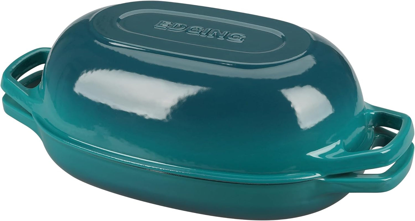 Enameled Cast Iron Dutch Oven Pot with Lid, Oval Dutch Oven for Bread Baking, Bread Oven for Homemade Sourdough Bread Baking, 5qt, Darkcyan