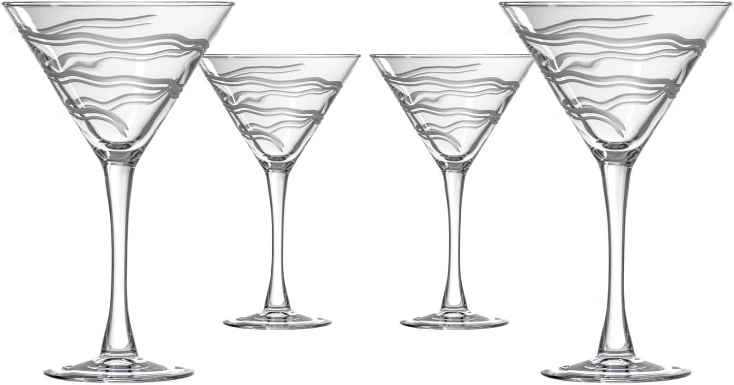 Rolf Glass Good Vibrations Martini Glass | Set of 4 Stemmed 10oz Martini Glasses | Lead-Free Crystal Glass | Diamond-Wheel Engraved | Made in the USA | Etched Spiral Design