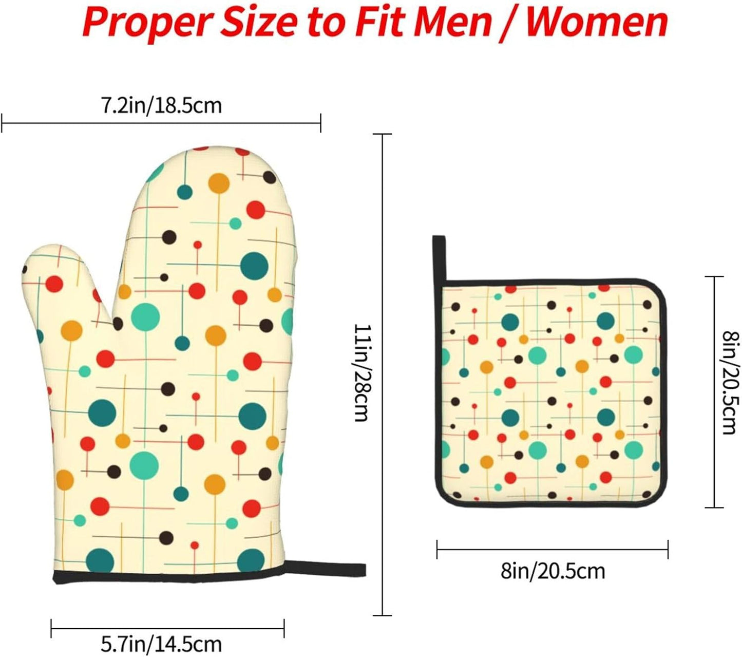 Mid Century Modern Atomic Retro Oven Mitts and Pot Holders Sets of 3 Heat Resistant Yellow Hot Pads Oven Gloves for Kitchen Cooking BBQ Baking