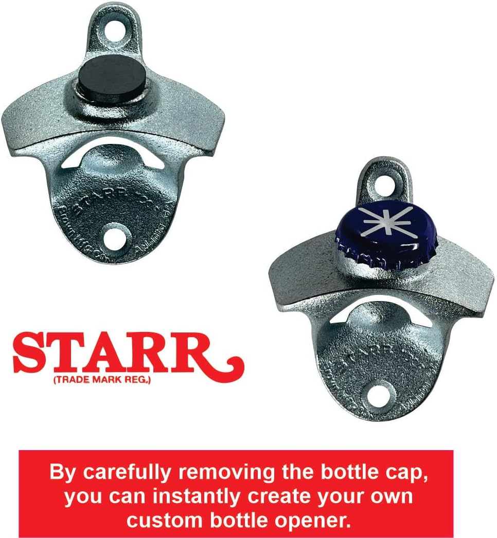 STARR “X” Wall Mounted Bottle Opener – Magnetic Bottle Cap Mount | Heavy-Duty Cast Iron, Classic Vintage Design