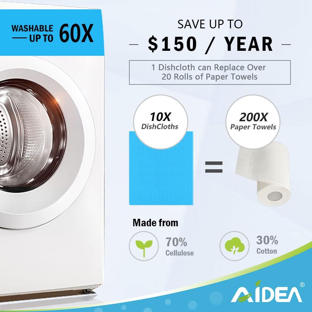 AIDEA Swedish Dish Cloth, 10PK, Swedish Dishcloths for Kitchen, Reusable Paper Towels Washable, Sponge Cloths Kitchen, Absorbent Dish Rags, Dish Towels Cloth, 7"x6"