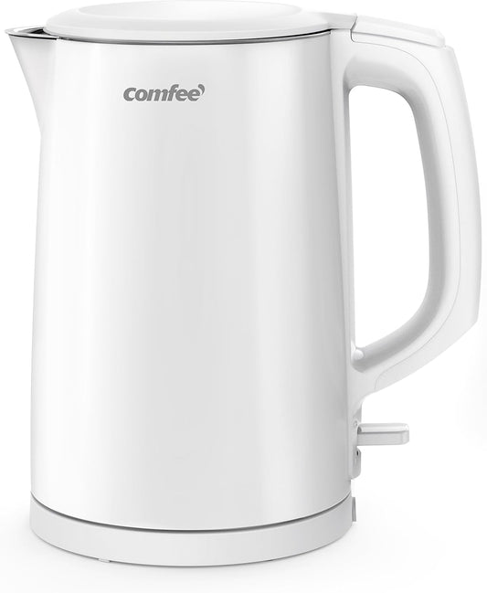COMFEE' Electric Kettle and Tea Kettle, 1.5L Double Wall, Stainless Steel Interior, Lid & Spout, Fast Boil, Auto-Off, and Boil-Dry Protection, 1500W
