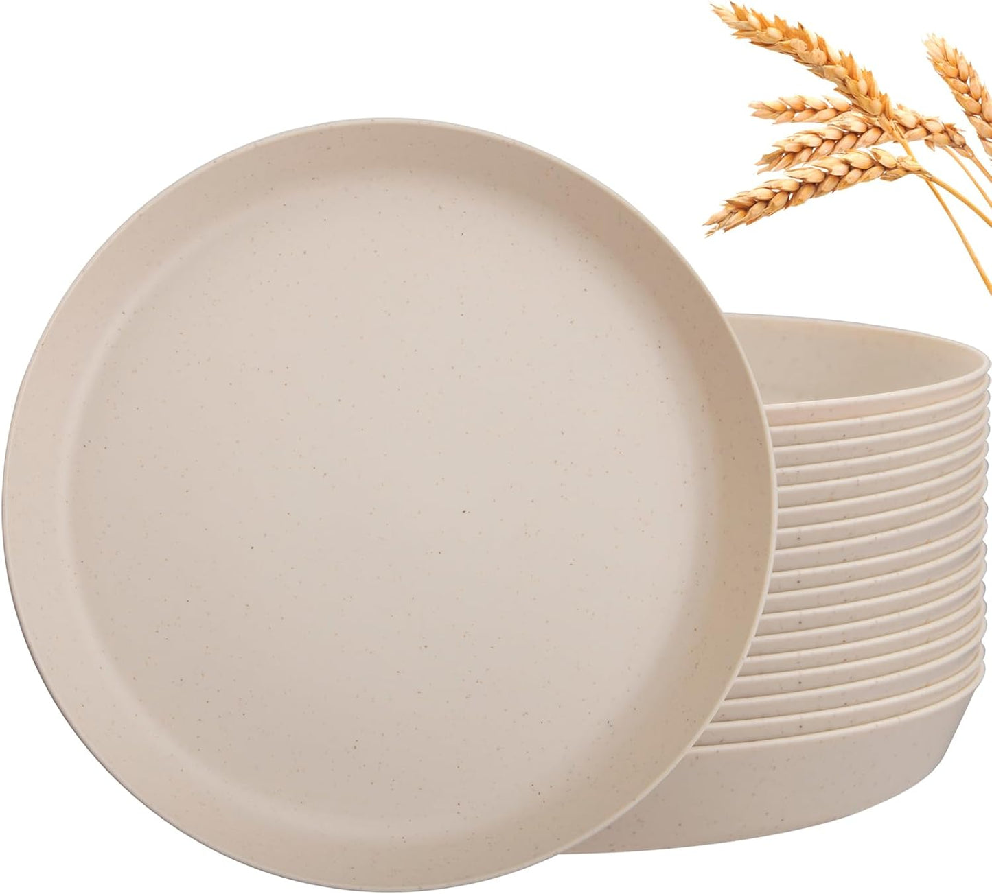 EI 18pcs Beige Wheat Straw Plates,Unbreakable Reusable Plastic Plates,Melamine Plate for Camping,Picninc,Family Dinner,wheat straw Dinnerware Sets