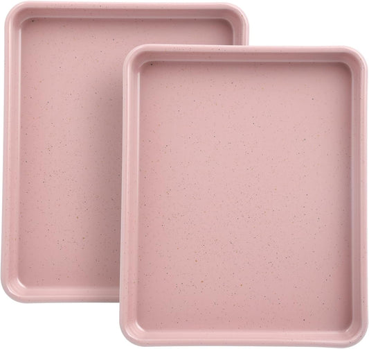 Toaster Oven Pans Set of 2, Shinsin 11-Inch Nonstick Baking Sheet Pans and Trays, 1/8 Thicker Replacement Small Baking Tray Accessories for Cookie, Non Toxic and Easy Clean and Diswasher Safe, Pink