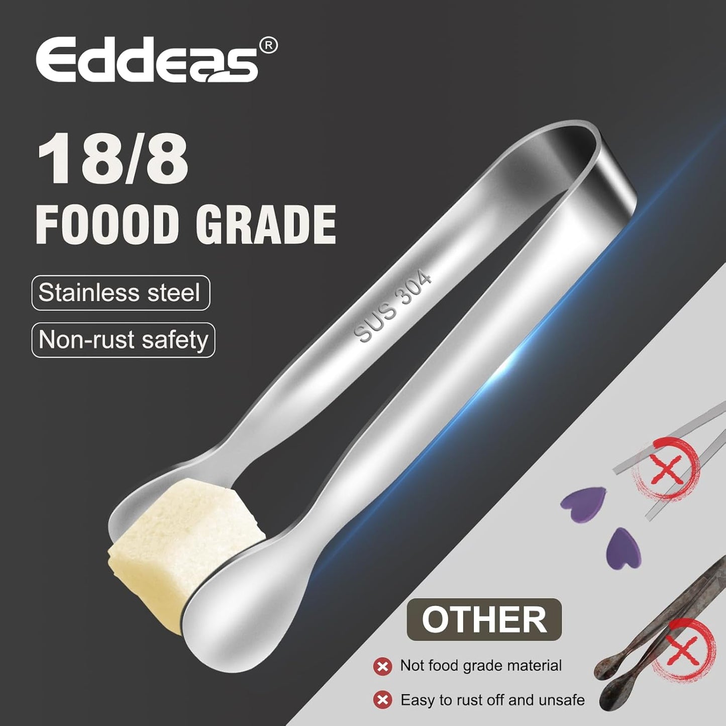 Mini Tongs For Serving Food，Set fo 12 Small Tongs For Appetizers，Small Stainless Steel Metal Cooking Tong，for Tea Party Coffee Bar, 4 inch Sugar Tong - Silver