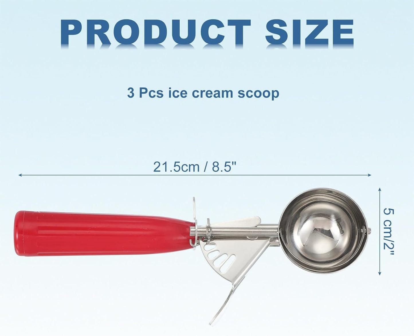 uxcell 3 Pcs Cookie Scoops, Ice Cream Scoop with Trigger for Baking Cookie Dough Rice Pudding Kitchen Gadget, Red