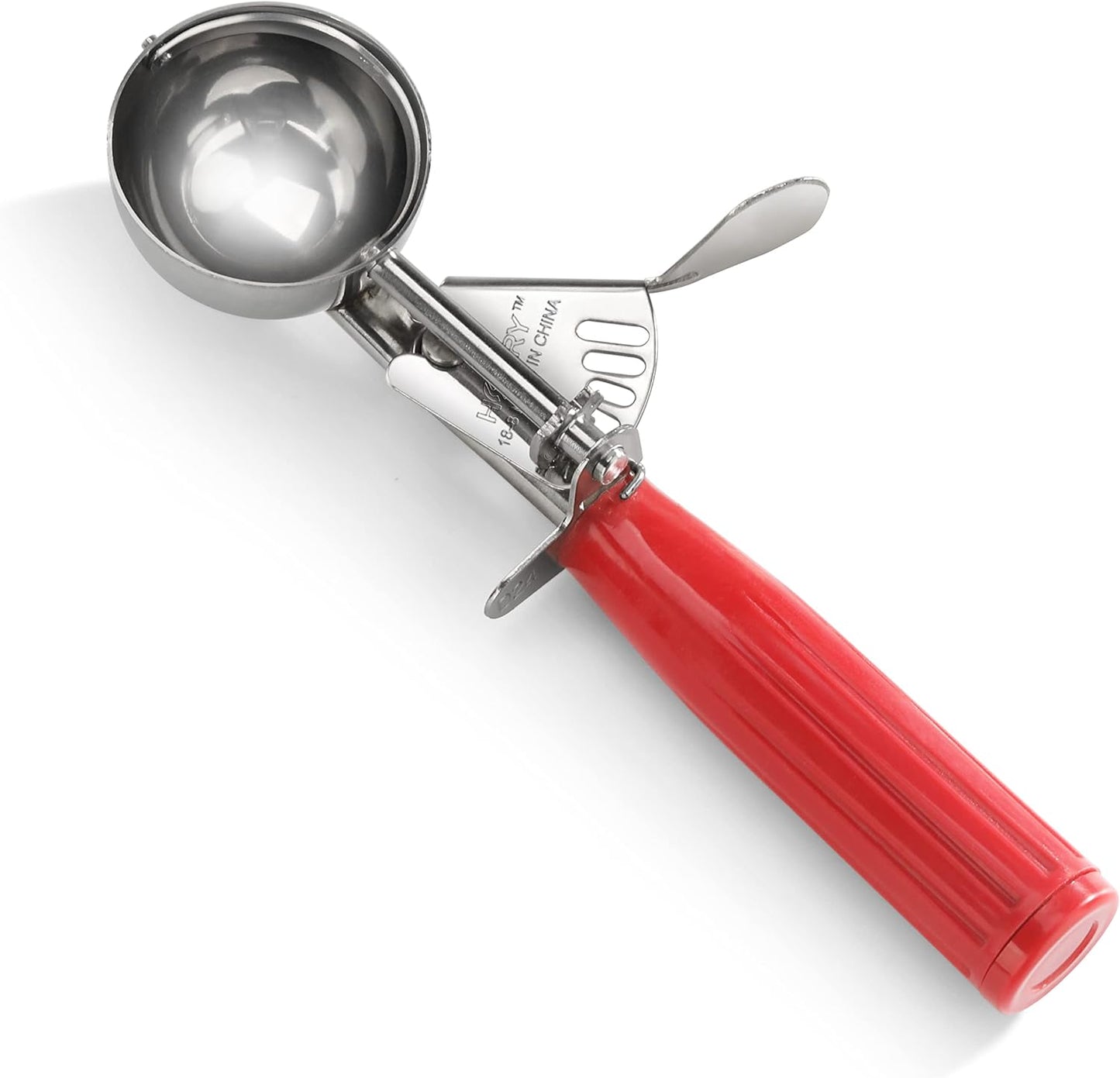 New Star Foodservice 34868 Commercial-Grade Thumb Press Food Disher/Ice Cream Scoop, 18/8 Stainless Steel, 1.75 oz, Size 24, Red