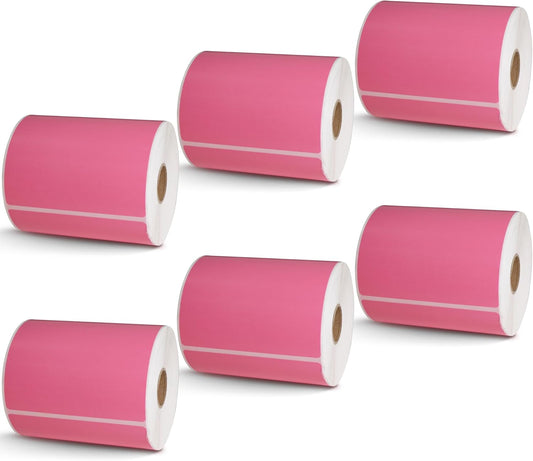BETCKEY - 4" x 6.5" Large Shipping Labels & Multipurpose Compatible with Zebra & Rollo Label Printer,Premium Adhesive & Perforated[Pink, 6 Rolls, 1500 Labels]