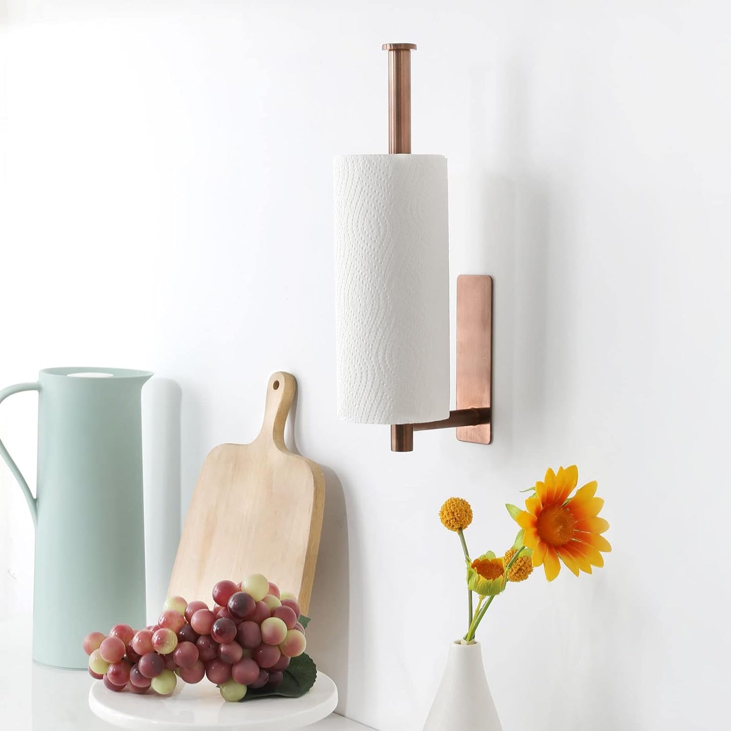 theaoo Rose Gold Paper Towel Holder - Under Cabinet Paper Towel Holder for Kitchen, Adhesive Paper Towel Roll Rack for Bathroom Towel, Wall Mounted Paper Towel Rack, SUS304 Stainless Steel
