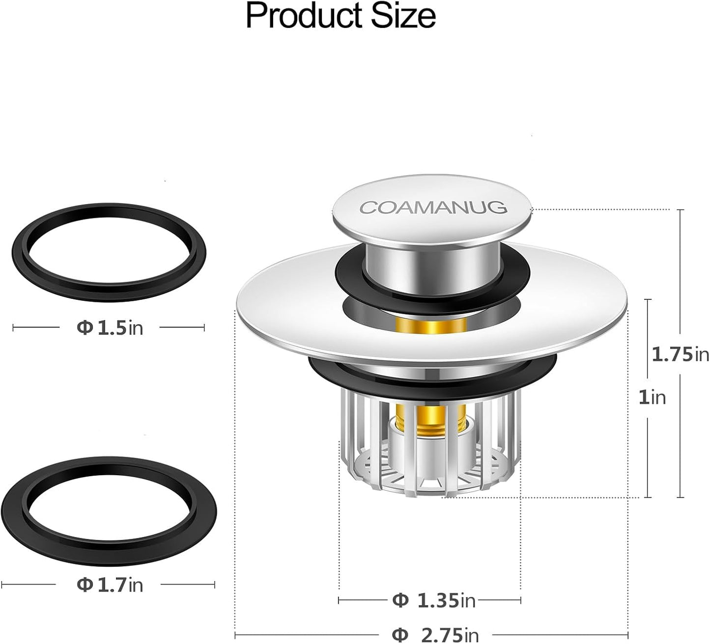 Bathtub Stopper | Shower Drain Hair Catcher, Pop-up Tub Stopper with Strainer | Pop-up bathtub drain plug | Drai Protector for 1-1/2 to 1-3/4" Bath Drain Hole