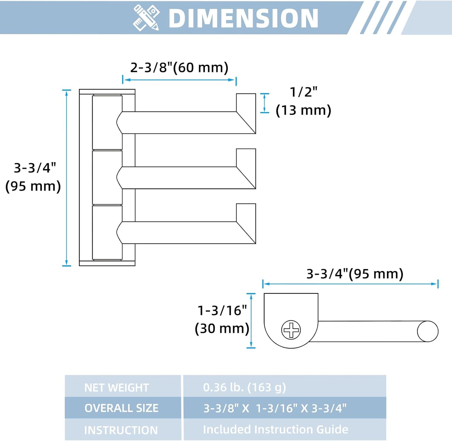 Suyar Bathroom Towel Hook Brushed Gold, SUS 304 Stainless Steel Swivel Coat Robe Holder 3 Foldable Arms, Rotating Wall Hook, 2 Pack