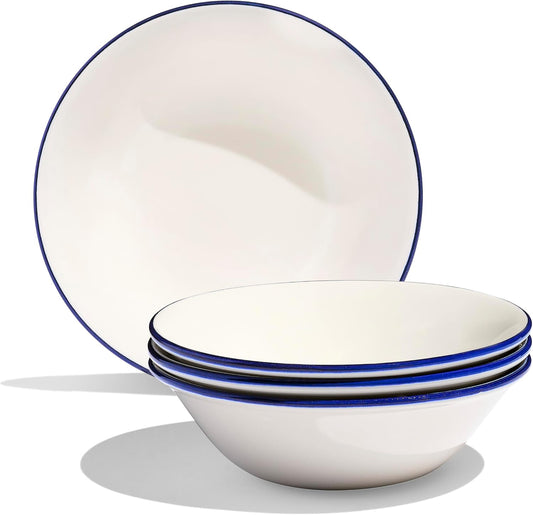 Made In Cookware - Set of 4 - Side Bowls - White With Navy Rim - Porcelain - Crafted in England