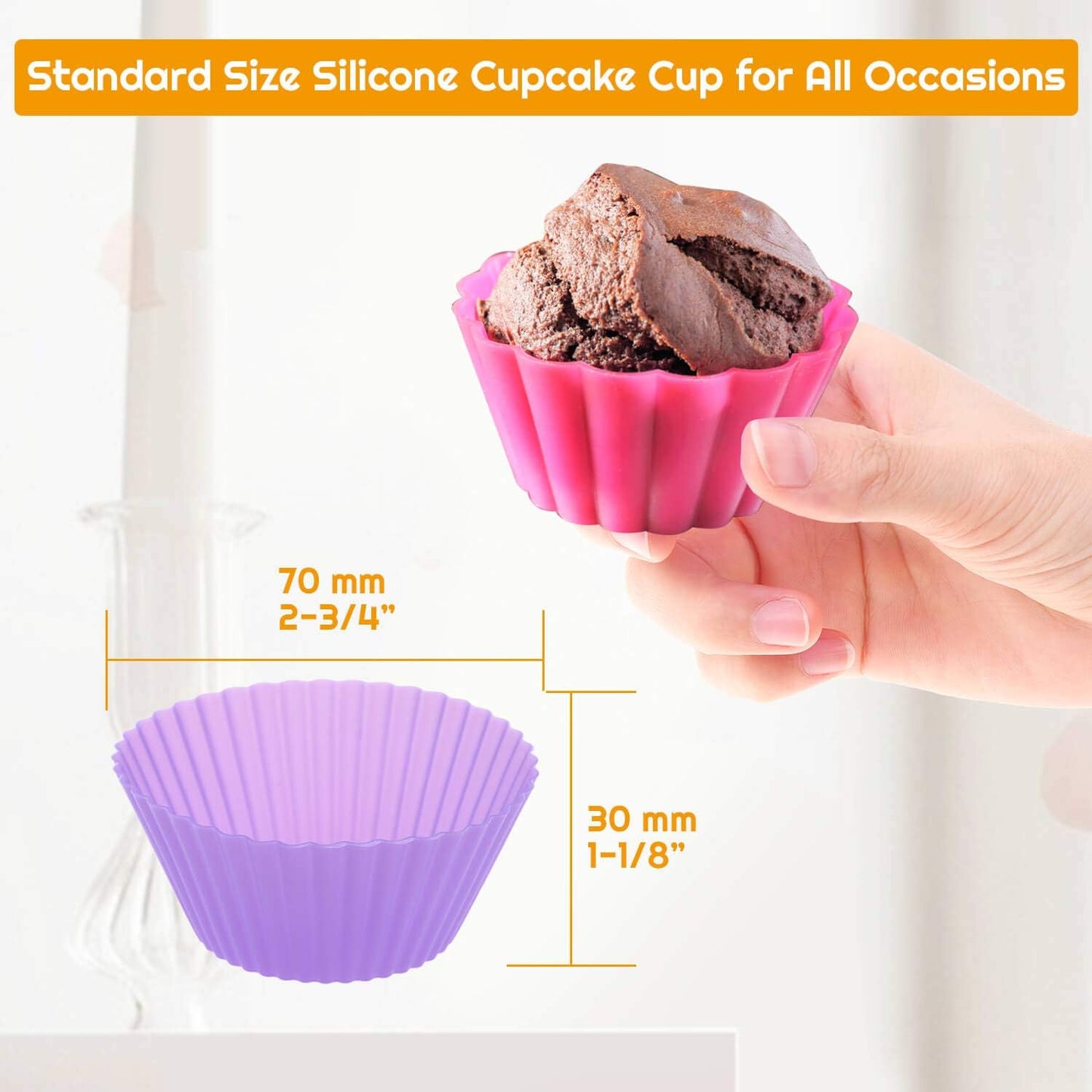 54 Pack Silicone Muffin Cups, Selizo Silicone Cupcake Baking Cups Reusable Muffin Liners Cupcake Wrapper Cups Holders for Muffins, Cupcakes, and Candies