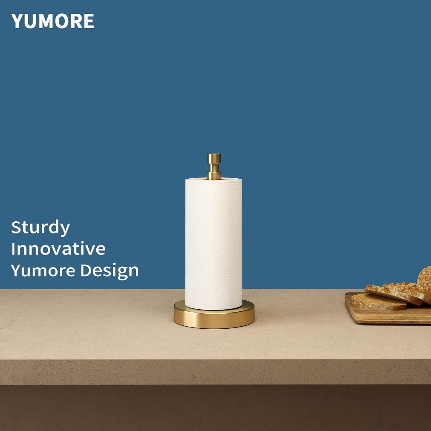 Paper Towel Holder Countertop, Paper Towel Holder with Weighted Base Non Slip, Standing Paper Towel Roll Holder for Kitchen Bathroom, Easy One-Handed Operation, Stainles Steel (Gold)