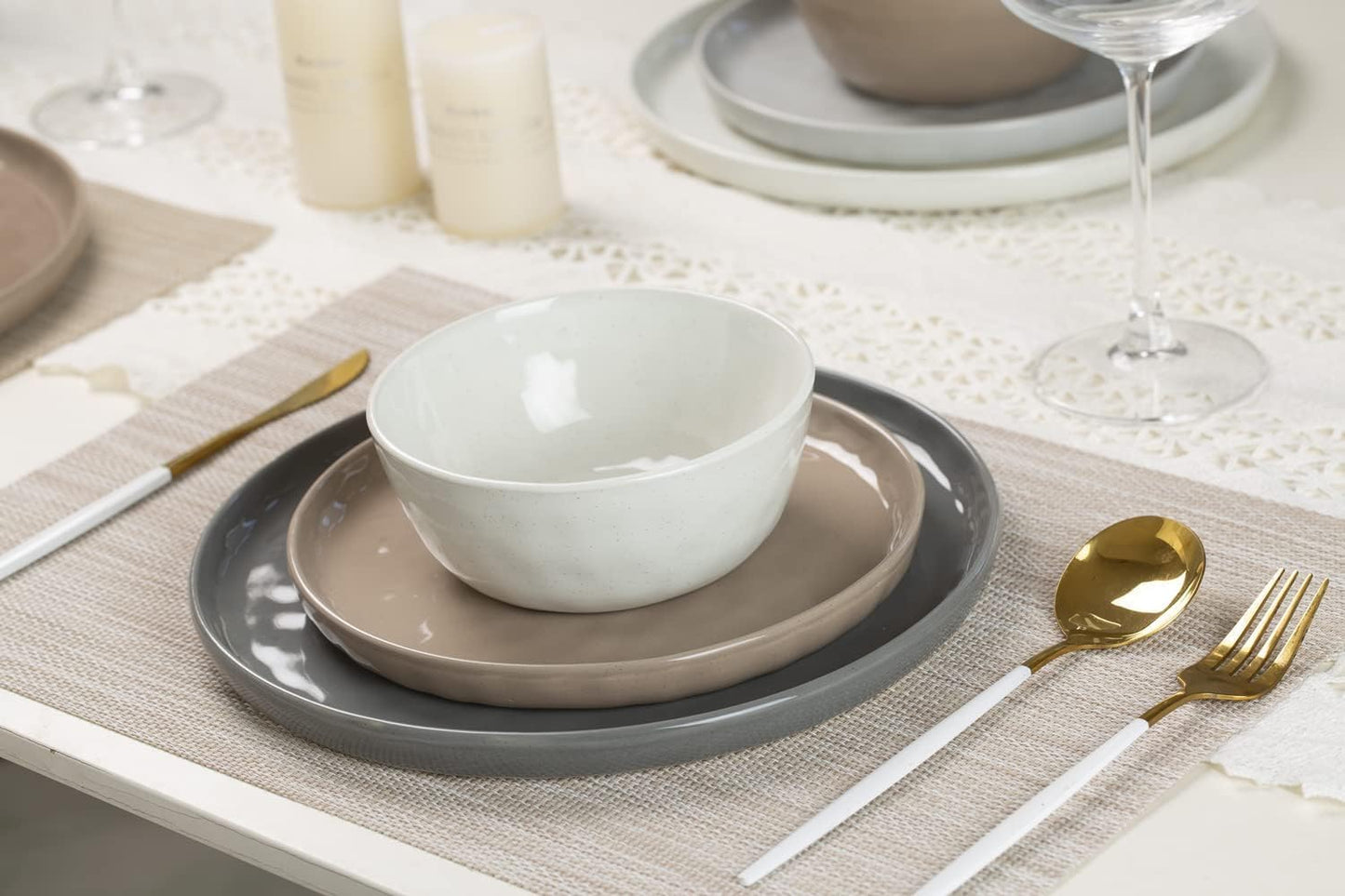 Famiware Mars Plates and Bowls Set, 24 Pieces Dinnerware Sets, Dishes Set for 8, Multi-color