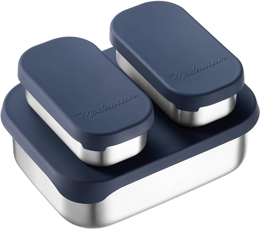 Flexibento - Leak proof Stainless Steel Lunch Box | Lunch Containers with Lids | Steel Bento Box | Meal prep| Snack Containers |Metal lunch Box (Midnight -3PC set (1 * 27 oz + 2 * 6.5oz))