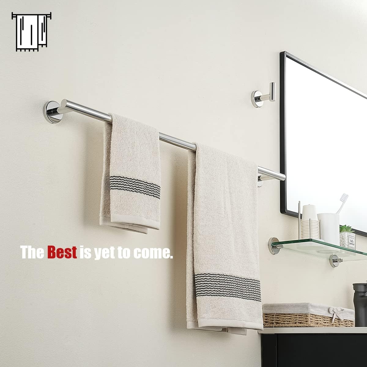 JQK Chrome Bath Towel Bar, 33 Inch 304 Stainless Steel Thicken 0.8mm Towel Rack Bathroom, Towel Holder Polished Finished Wall Mount, Useable Length 30 Inch, TB110L30-CH
