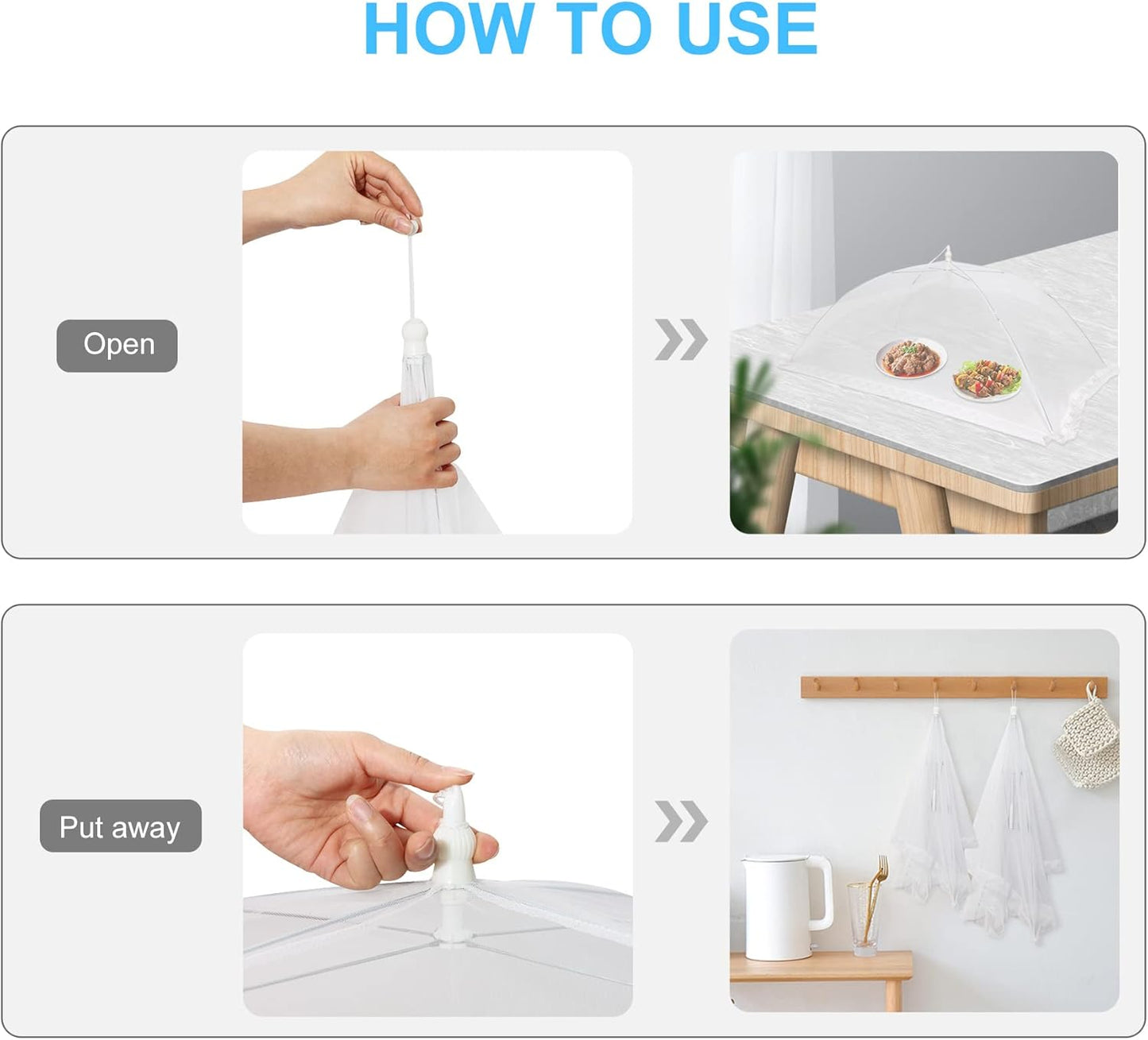 2 Pcs Extra Large Mesh Food Cover Tent（46"x20", 40"x24"）Umbrella Food Screen Covers for Outside Pop-up Mesh Reusable and Collapsible Food Nets for Parties Picnics Outdoor BBQs…