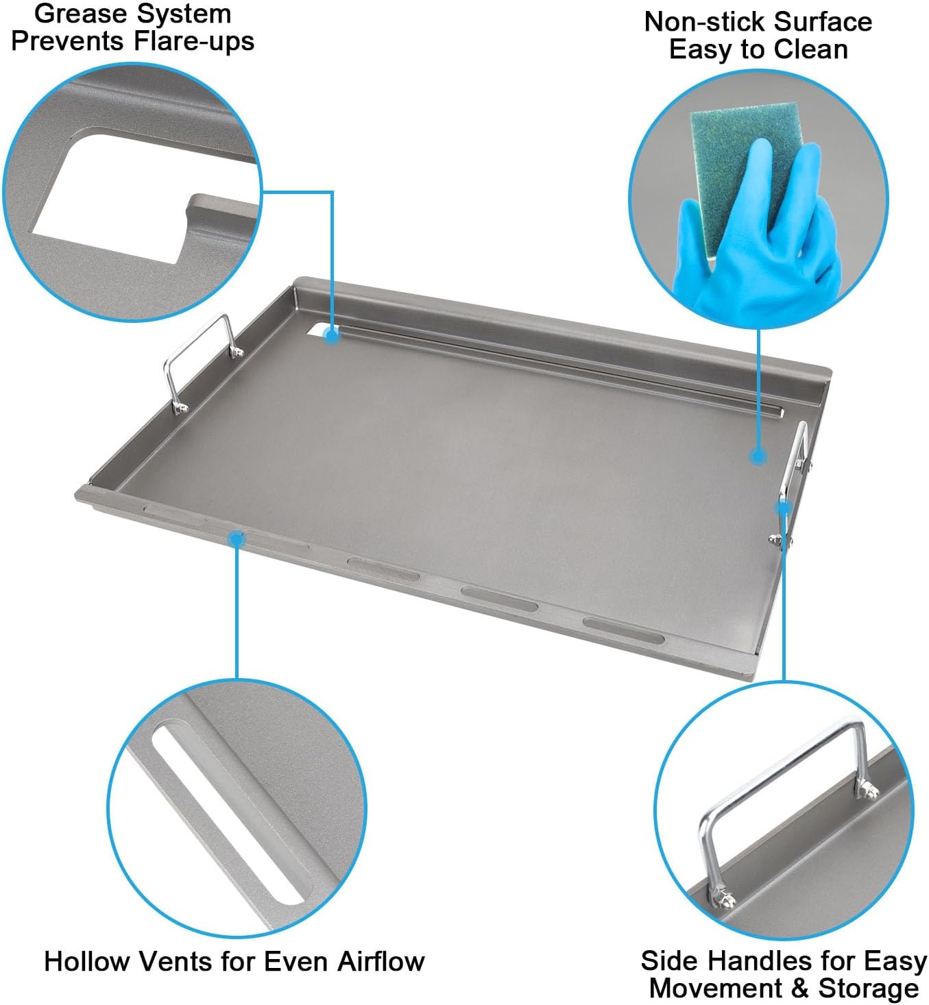 Full Size Griddle Insert for Weber Genesis 300 Grill E-310 E-320 E-330, Genesis S-310 S-320 S-330, Genesis EP-310 EP-320 EP-330 CEP-310 CEP-330, Flat Top Griddle Plate Replace for Weber 7524 Grate*2