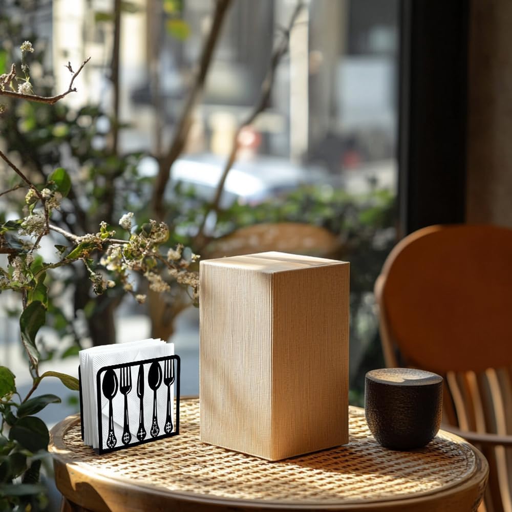 Tableware Decorative Black Metal Napkin Holder for Table, 4.9" x 4.9" x 1.9" Standing Napkin Holder for Home Kitchen Restaurant Picnic Party Coffee Bar Dining Room
