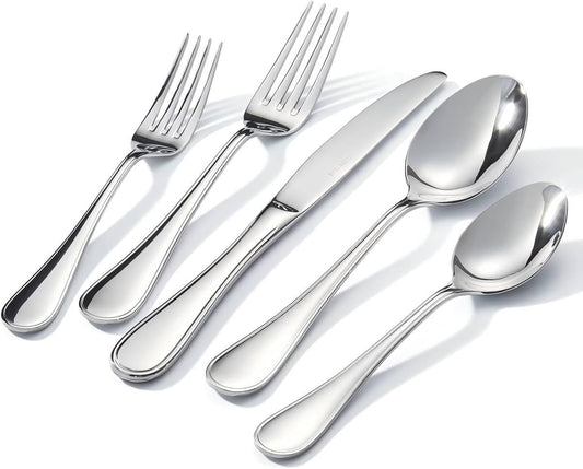 KINGSTONE 20 Piece Teardrop Silverware Set for 4, 18/10 Stainless Steel Flatware Set, Modern Design Cutlery Set for Home/Hotel/Wedding,Mirror Polished and Dishwasher Safe