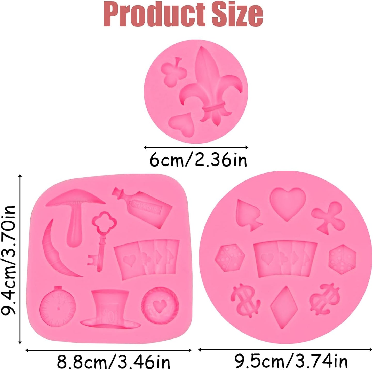 Poker Silicone Molds 3 Pcs, 3D Casino Themed Chocolate Molds Alice Wonderland Hat Fondant Mold for Cake Decoration Candy Cupcake Topper Cake Pop Popsicle Birthday Party Polymer Clay Crafts