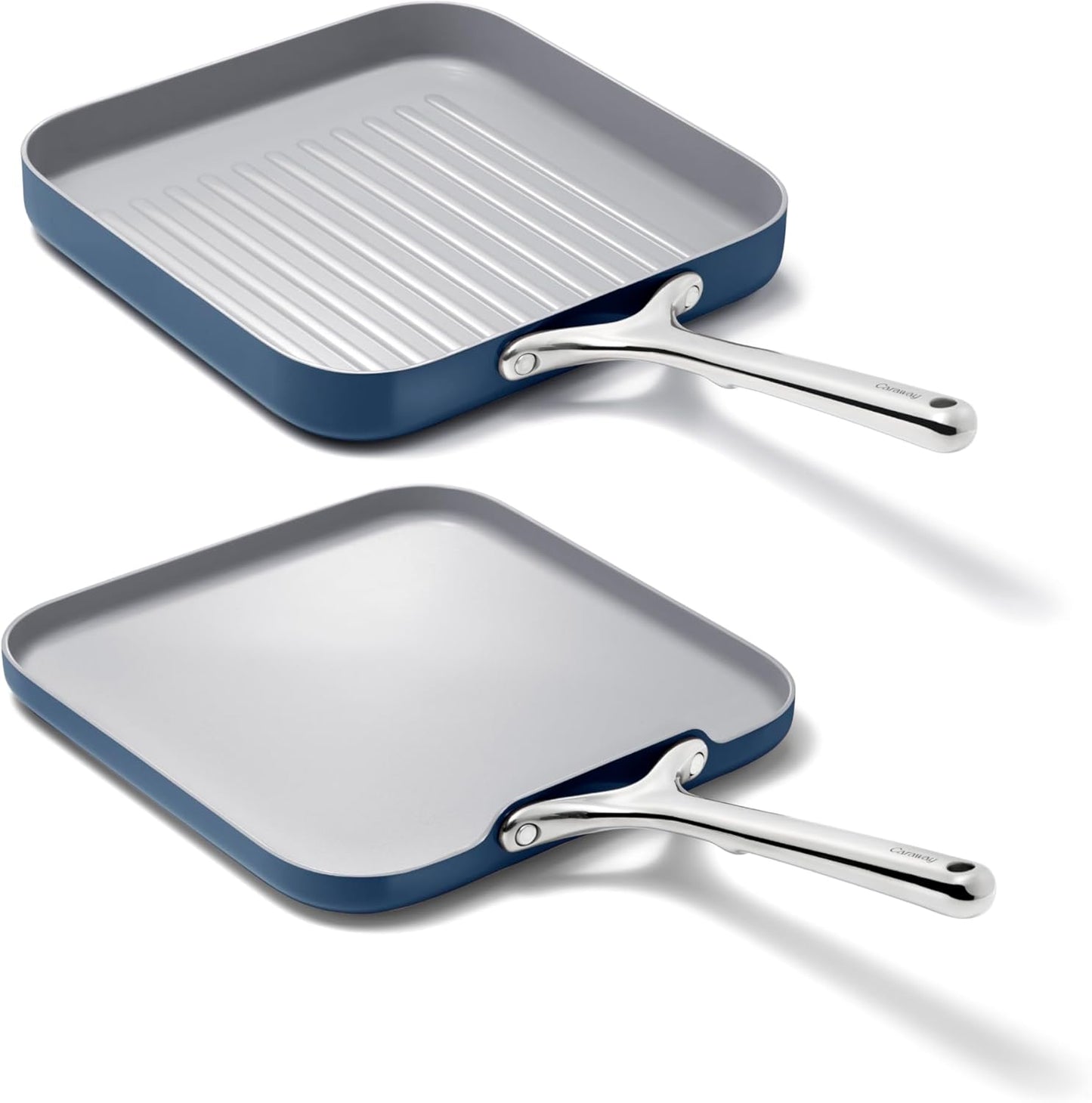 Caraway Griddle Pan & Grill Pan Duo - Non-Stick Ceramic Coated - Non Toxic, PTFE & PFOA Free - Oven Safe & Compatible with All Stovetops – Navy