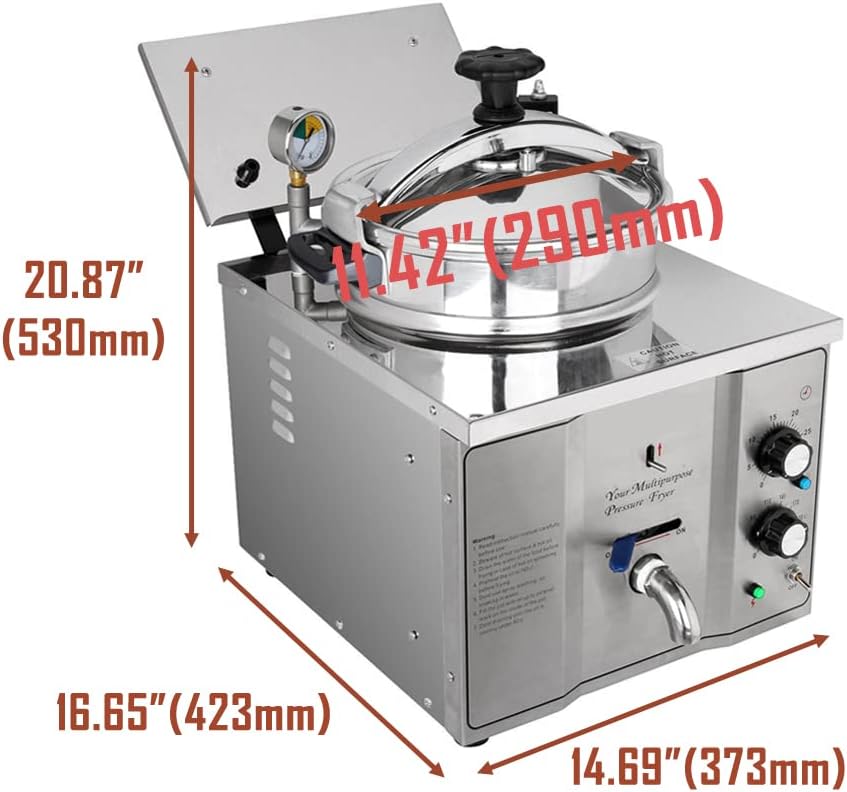 INTSUPERMAI 16L Commercial Electric Pressure Fryer Stainless Steel Countertop Pressure Fryer Electric Fried Chicken Stove Professional Tabletop Restaurant Kitchen Frying Machine 110V 2.4KW