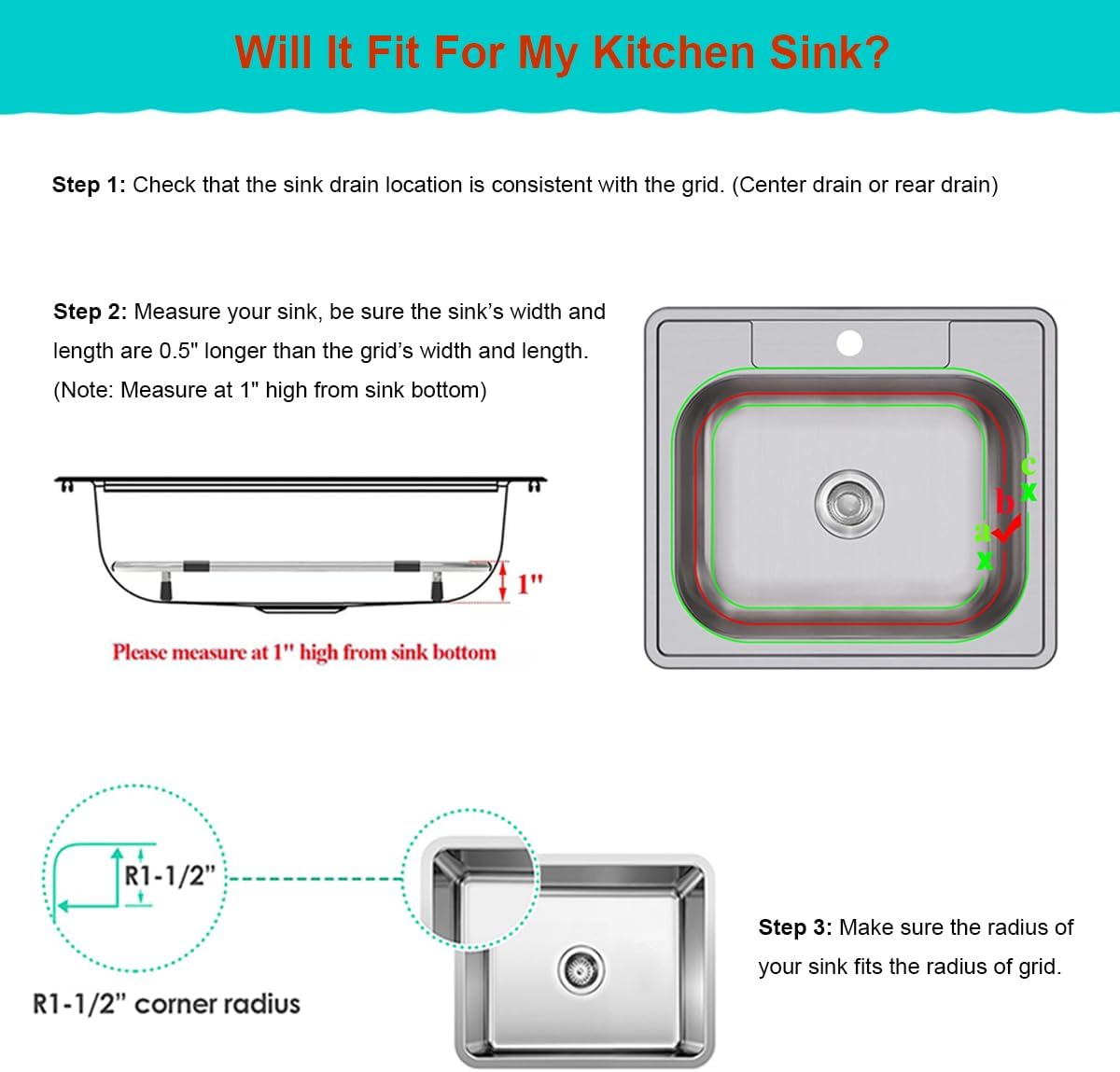 Orgneas Sink Protectors for Kitchen Sink, Universal Double Bowl Sink Bottom Grid 12.5"x10.5"x1.25", 304 Premium Stainless Steel Kitchen Sink Protector Grid Sink Grate Rack Centered Drain 2 Packs
