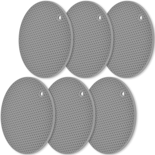 homEdge Silicone Trivets Mat, 6 Packs Multipurpose Non Slip Heat Resistant Pot Holder-Gray
