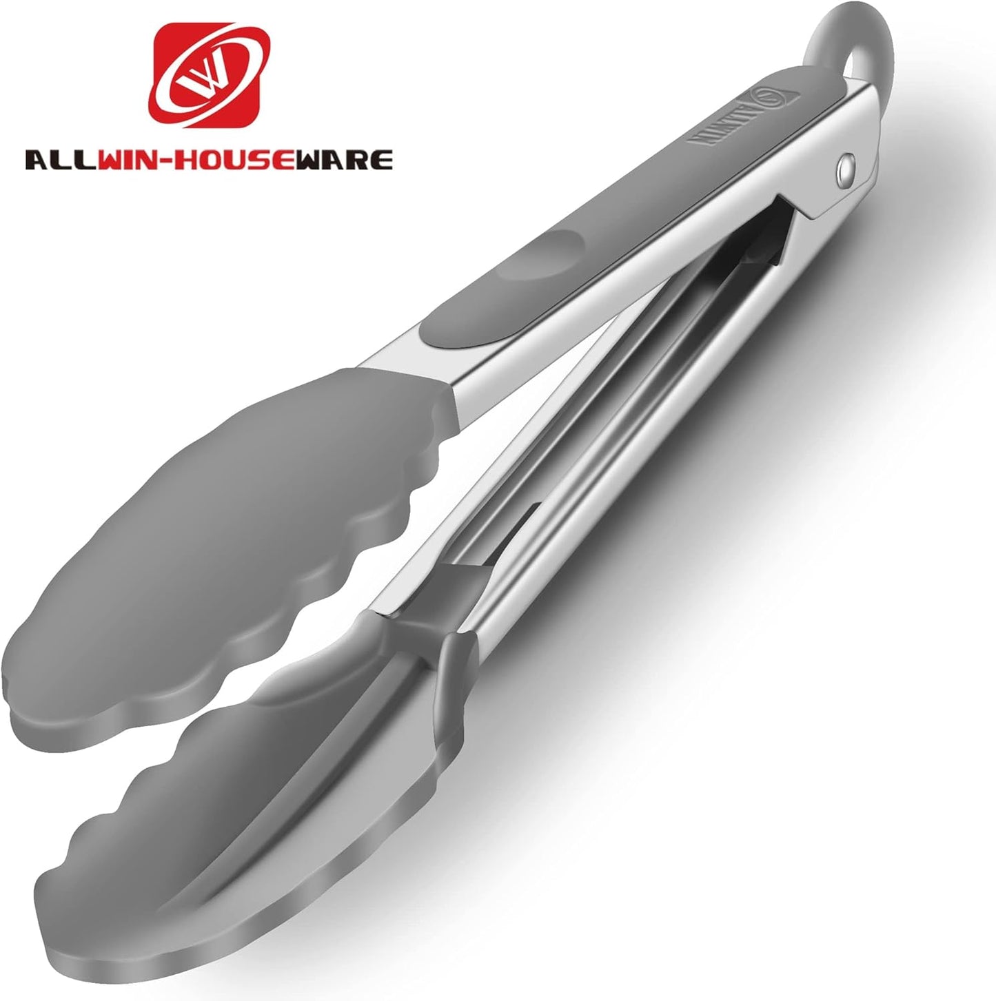 2 Pack Grey Kitchen Tongs, Premium Silicone BPA Free Non-Stick Stainless Steel BBQ Cooking Grilling Locking Food Tongs, 9-Inch & 12-Inch