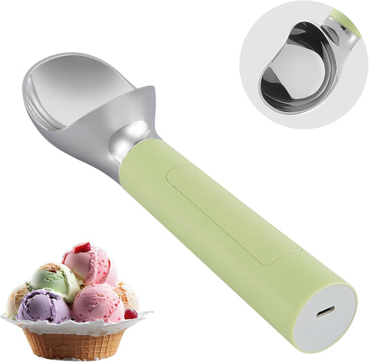 Heated Ice Cream Scoop Rechargeable, Electric Warming Ice Cream Scooper with LED Display, Heats to 158°F for Hard Ice Cream, Easy for Seniors & Kids, IP67 Waterproof (Pistachio Green, 2oz)