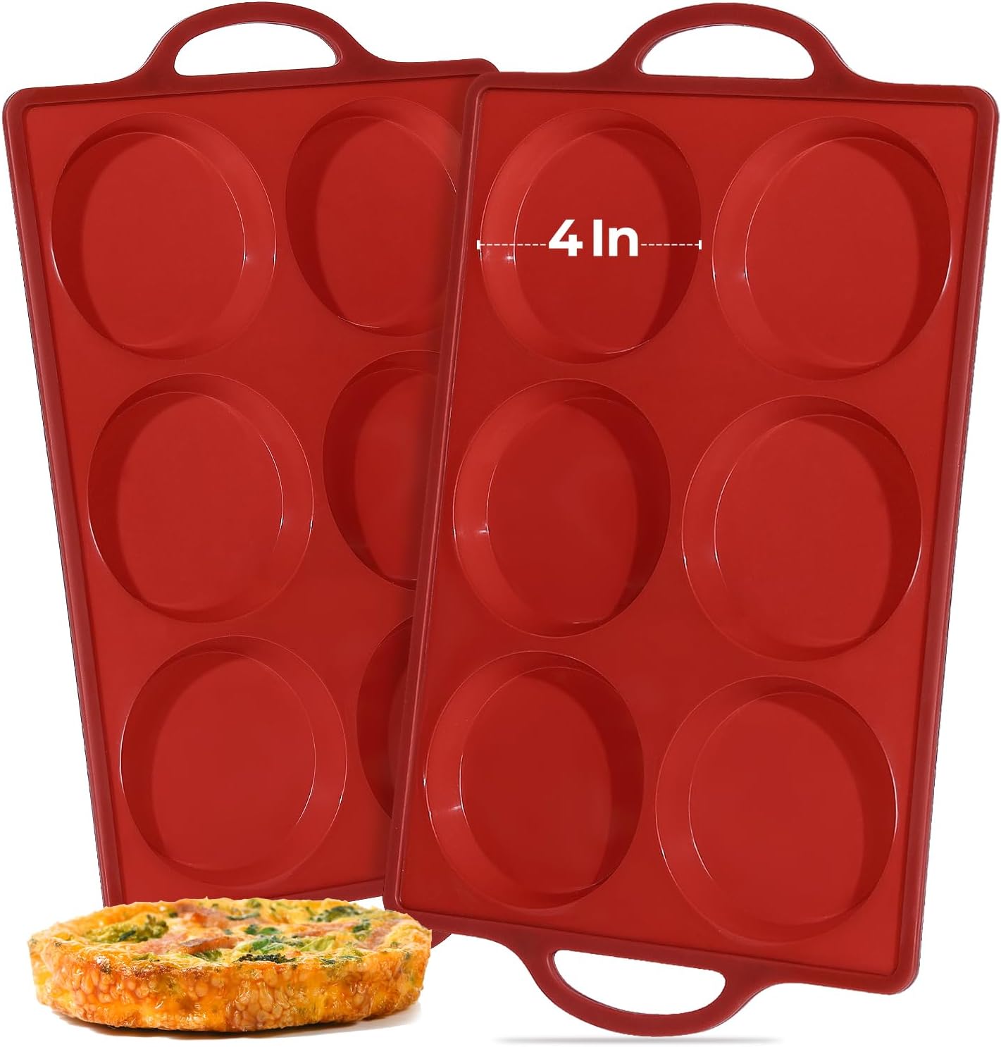 CAKETIME Silicone Muffin Top Pan with Metal Frame, 4 Inch Non Stick Round Egg Baking Pan for Oven English Muffins, Whoopie Pies, Corn Bread, Egg Bites, Breakfast Sandwiches Tarts 2 Pack Brown