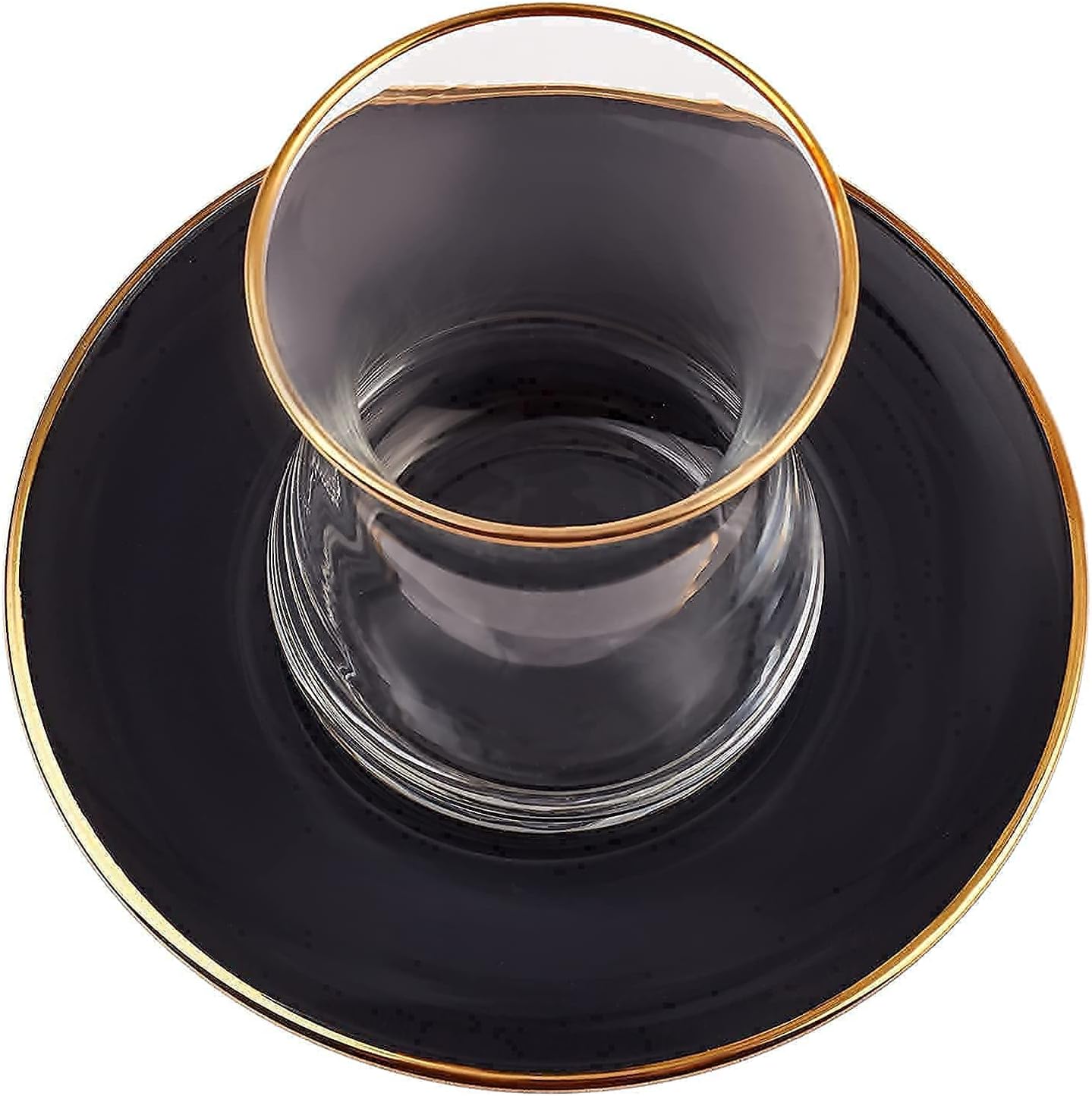 KARACA Retro Anthracite Tea Set for 6, 6 Turkish Tea Glasses, 12 Pcs, Gold Decal Details