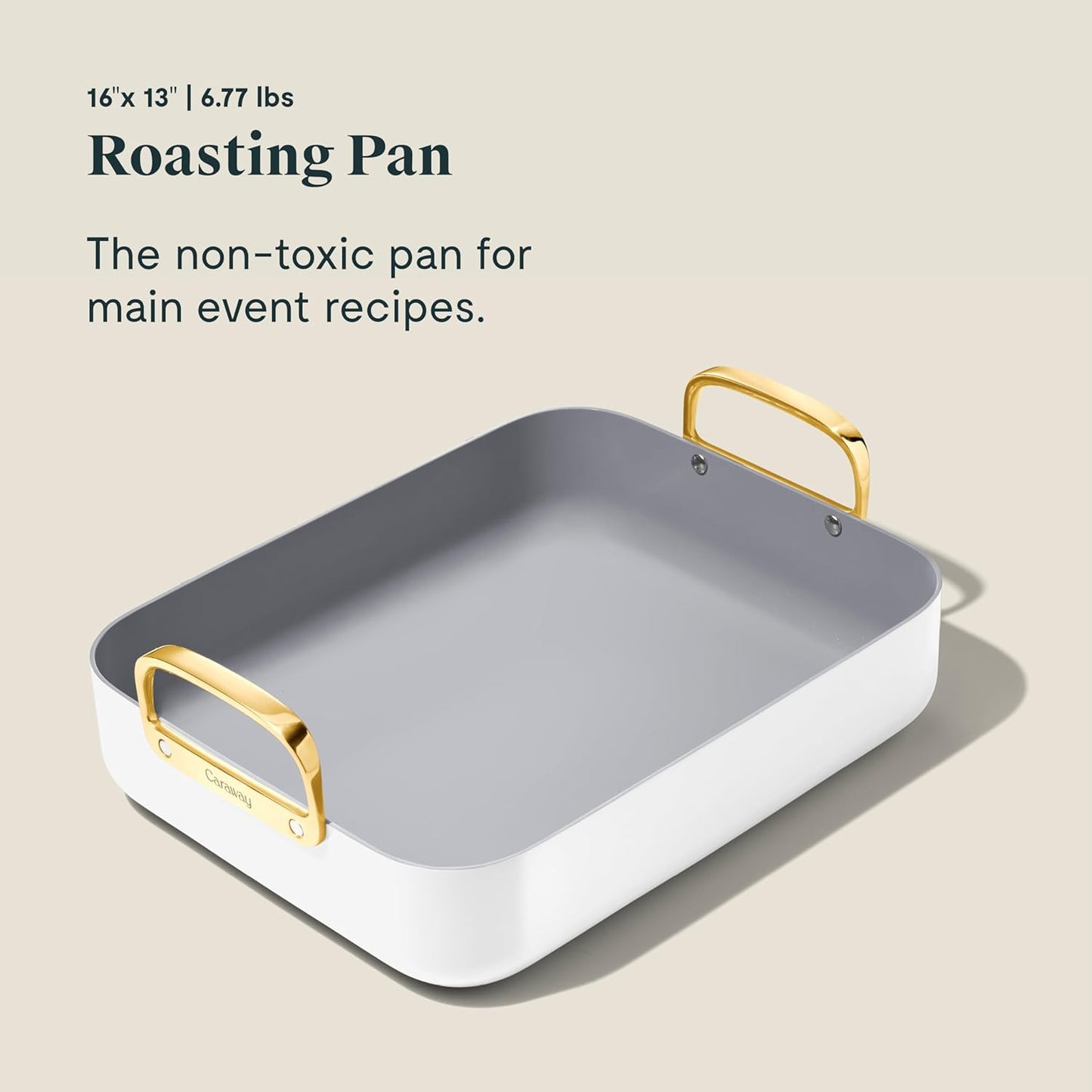 Caraway Roasting Pan - 16x13” Roasting Pan with Rack - Non-Stick Ceramic Coated - Non Toxic, PTFE & PFOA Free - Oven Safe & Compatible with All Stovetops - White