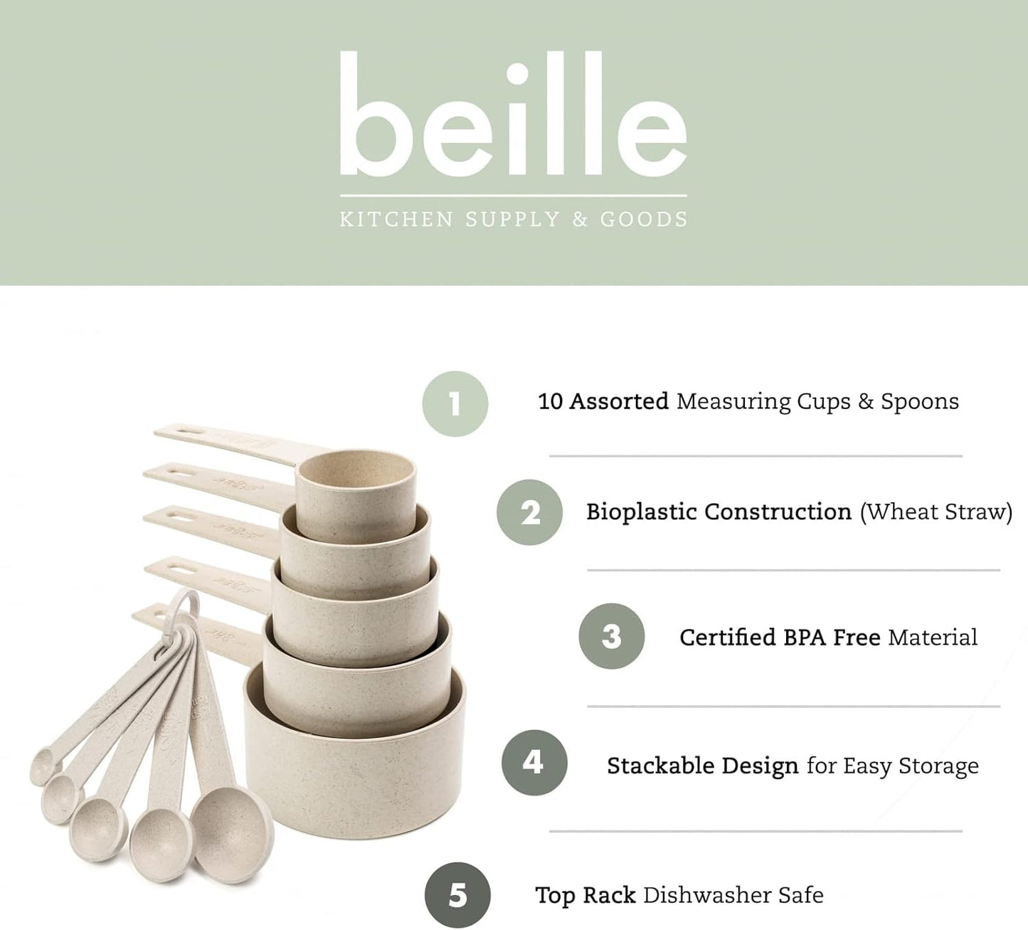 Beille 14pc Wheat Straw Kitchen Utensil Set Peeler Cutter Grater Spoons and Cups