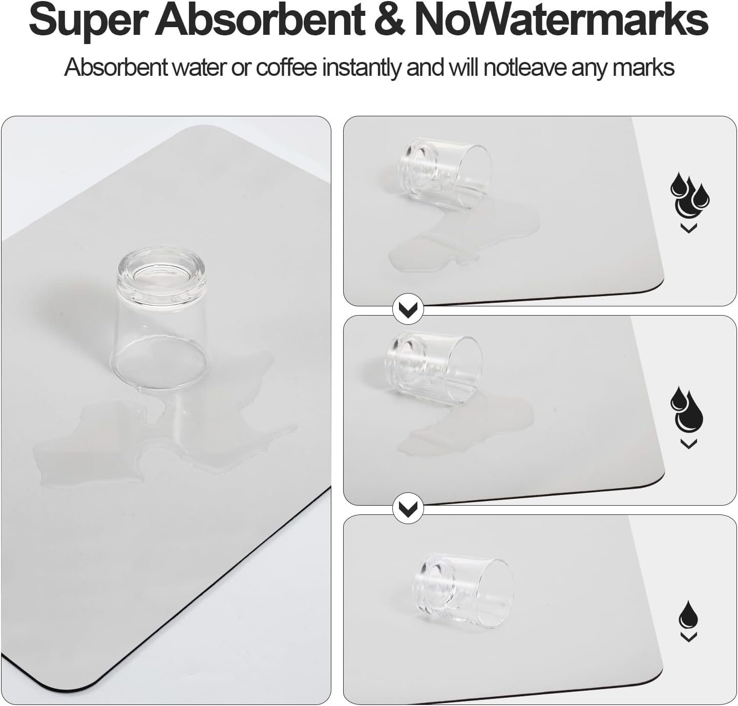 Dish Drying Mat for Kitchen Counter | Coffee Bar Mat for Countertops | Heat Resistant Drainer Mat with Non-slip Rubber Backed | Hide Stain Kitchen Absorbent Draining Mat | Light Grey 16"x18"