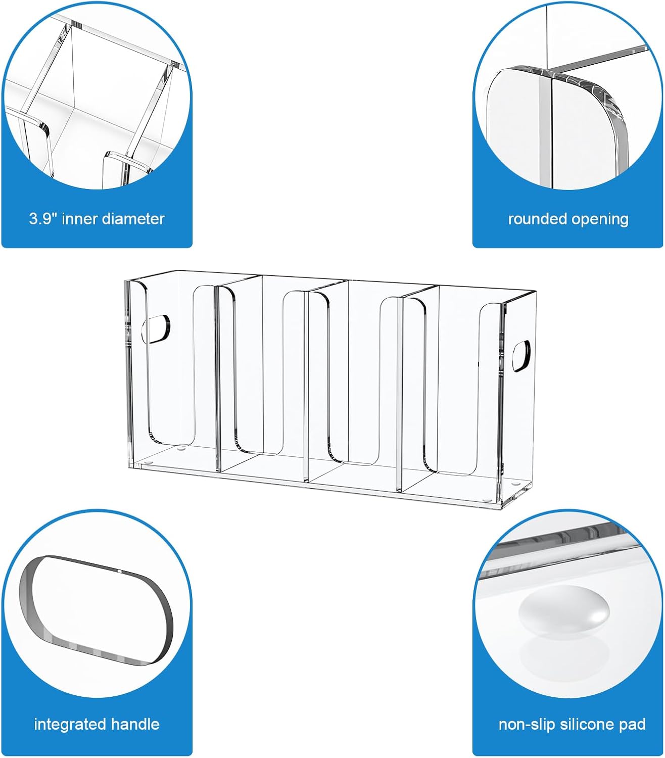 WINFFOR Disposable Cup Organizer Dispenser - 4 Compartments Clear Acrylic Cup and Lid Holder with Handles Plastic Cup Dispenser Countertop Paper Cup Holder for Coffee Bar House Party Essentials